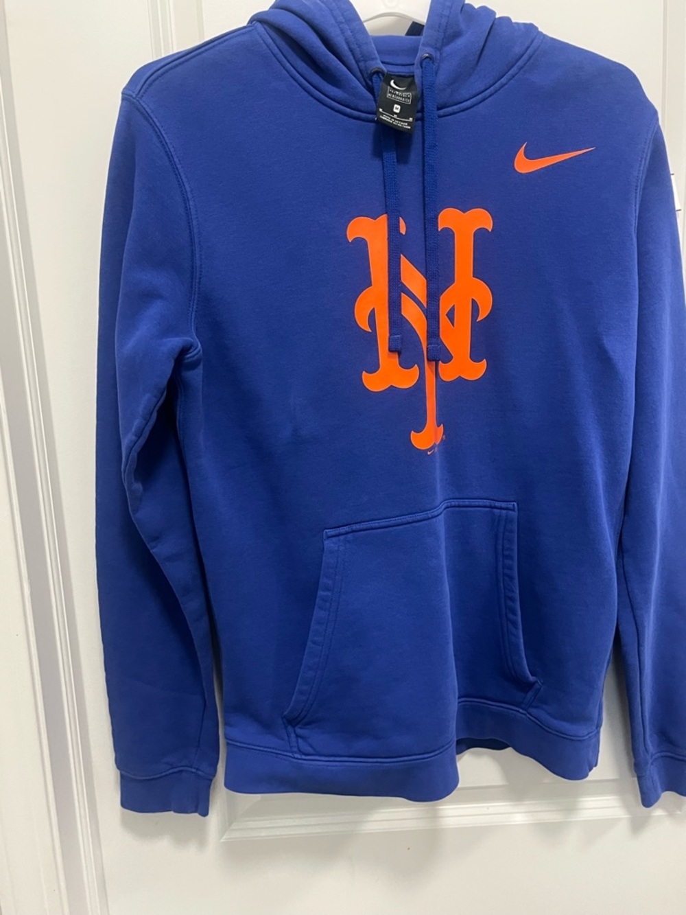 New York Mets Nike Pull Over Hoodie Medium Blue And Orange EUC Cotton Blend